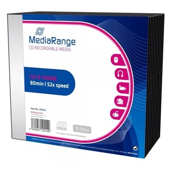 Оптичен носител CD-R, 700MB, MediaRange MR205, 52x, 10бр | JAR Computers CD-R 700MB 52x