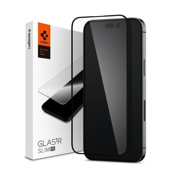 Протектор от закалено стъкло /Tempered Glass/ за Apple iPhone 14 Pro, Spigen Glass.Tr Slim Full Cover Tempered Glass, черен/прозрачен | JAR Computers Spigen Glass.Tr Slim Full Cover за iPhone 14 Pro