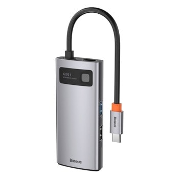 Докинг станция Baseus Metal Gleam Series 4-in-1, от USB C към 1x USB C, 2x USB A, 1x HDMI, сива | JAR Computers Baseus Metal Gleam Series CAHUB-CY0G