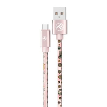 Кабел Tellur Graffiti TLL155661, от USB A(м) към USB C(м), 1m, розов | JAR Computers Tellur Graffiti TLL155661