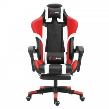 Геймърски стол Herzberg HG-8083RED, до 120кг, еко кожа, метална база, регулируема височина, газов амортисьор клас 3, облегалка за крака, червен | JAR Computers Herzberg Gaming Chair Red (8083) (HEZ8083RED)