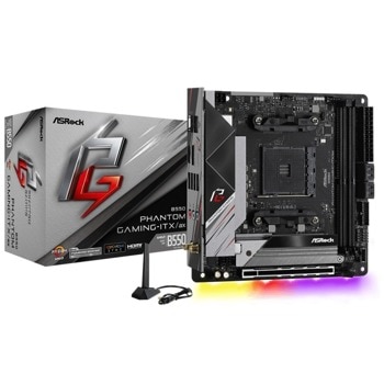 Дънна платка ASRock B550 Phantom Gaming-ITX/ax, B550, AM4, PCIe 4.0 (HDMI&DP), 4x SATA3 6.0 Gb/s, 2x M.2, 1x USB 3.2 Type C, Wi-Fi, Bluetooth 5.1, Mini-ITX | JAR Computers Asrock B550 Phantom Gaming-ITX/ax