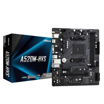 Дънна платка ASRock A520M-HVS, A520, AM4, DDR4, PCI-E 3.0 (HDMI/VGA), 4x SATA 6Gb/s, 1x M.2, 4x USB 3.2 Gen 1, Micro ATX | JAR Computers ASRock A520M-HVS
