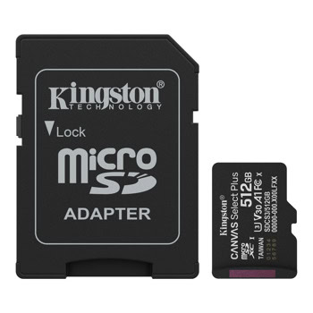 Карта памет 512GB microSDHC с адаптер, Kingston Canvas Select Plus, Class 10 UHS-I, скорост на четене до 150MB/s | JAR Computers 512G SDMIC KING CANV SEL+A1