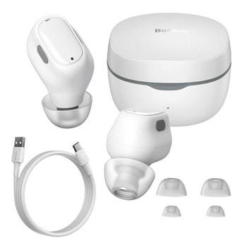 Слушалки Baseus Bowie WM01 (NGTW370002), безжични, Bluetooth, микрофон, до 5 часа време на работа, автоматично превключване между двете слушалки, бели | JAR Computers Baseus Bowie WM01 NGTW370002