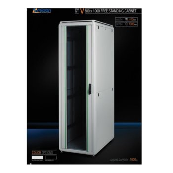 Комуникационен шкаф Mirsan MR-22-GTV61, 19", 22U, 610 x 1000 x 1164 мм, предна стъклена врата, сив | JAR Computers Mirsan MR-22-GTV61