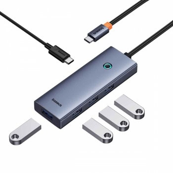 USB Хъб Baseus UltraJoy 5in1, от USB Type-C към 4x USB 3.0 Type-A/1x USB Type-C(PD), сребрист | JAR Computers Baseus UltraJoy 5in1