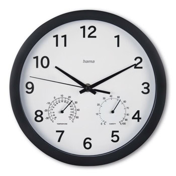 Часовник HAMA 185868, Corsica, стенен, безшумен механизъм, термометър/хигрометър, бял | JAR Computers HAMA Malta 185868