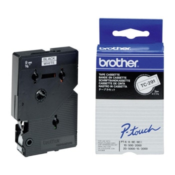 Лента за етикетен принтер Brother тип TZ, черен цвят на бял фон, 9mm x 8m, PN: TC-291 | JAR Computers Brother TC-291