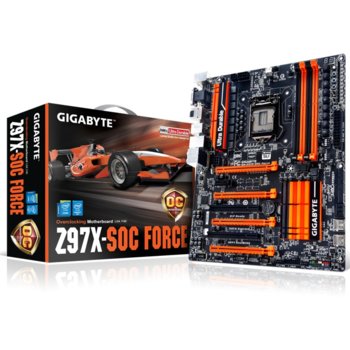 Дънна платка Gigabyte Z97X-SOC Force, Z97, LGA1150, DDR3, PCI-E (DisplayPort&HDMI)(CF&SLi), 6x SATA 6Gb/s, 1x SATA Express, 4x USB 3.0, ATX | JAR Computers GA-Z97X-SOC Force