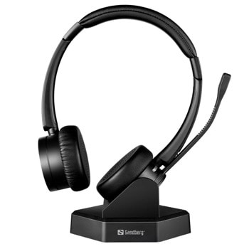 Слушалки Sandberg Bluetooth Office Headset Pro+ (126-18), безжични, микрофон, Bluetooth V5, до 20 часа време на работа, обхват до 30 метра, може да се свърже едновременно с две устройства, черни | JAR Computers Sandberg Bluetooth Office Headset Pro+ 126-18