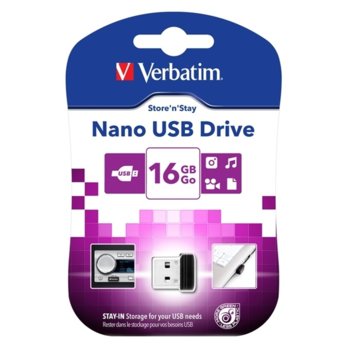 Памет 16GB USB Flash Drive, Verbatim Nano, USB 2.0, черна | JAR Computers Verbatim 16GB USB 2.0 Nano