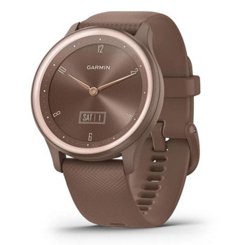 Смарт часовник Garmin vivomove Sport Cocoa Peach Gold, 0.34" x 0.73" (0.86cm x 1.85cm) OLED дисплей, до 5 дни време на работа, 5ATM, Bluetooth Smart, режими за спорт, кафяв | JAR Computers Garmin vivomove Sport Cocoa/Peach Gold