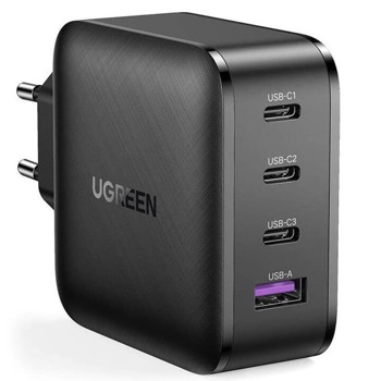 Зарядно устройство Ugreen GaN CD224 (70774), от контакт към 3x USB C(ж) и 1x USB A(ж), черен image