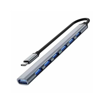 USB хъб DeTech, 7 порта, от USB Type-C към 7x USB 3.0 Type-A, сив | JAR Computers DeTech 17850 USB-C to 7x USB 3.0 17850