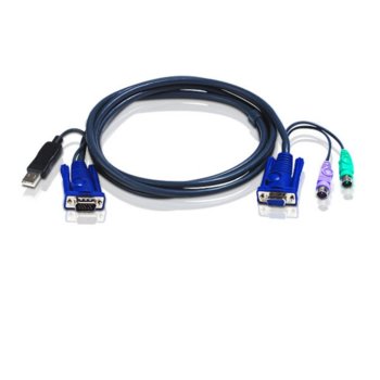 KVM кабел ATEN 2L-5502UP, VGA(ж) + 2x PS2(м) към VGA(м) + USB A(м), 1.8 м | JAR Computers ATEN 2L-5502UP