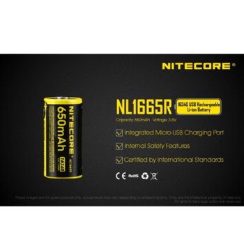 Батерия Nitecore NL1665R Protected с USB