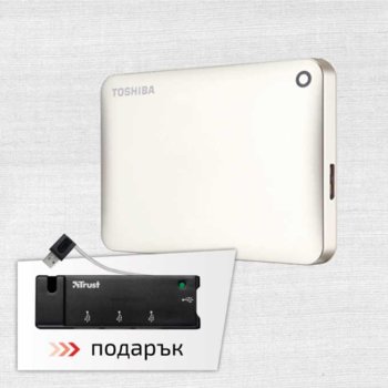 Твърд диск 1TB Toshiba Canvio Connect II (златист) + подарък USB мини хъб TRUST Barra, 4 Port USB, външен, 2.5" (6.35 cm), USB3.0 | JAR Computers 1TB Toshiba Canvio Connect II Gold + Trust Barra