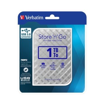 Твърд диск 1TB Verbatim Store n Go (сребрист), външен, 2.5" (6.35 cm), USB 3.0 | JAR Computers 1TB Verbatim Store n Go 53197