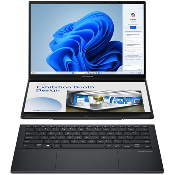 Хибриден лаптоп Asus Zenbook DUO UX8406CA-PZ042X (90NB14X1-M00B50)(сив), шестнадесетядрен Intel Core Ultra 9 185H 2.3/5.1 GHz, Dual 14" (35.56cm) WQXGA+ OLED 120Hz Touch Display, (HDMI), 32GB LPDDR5X, 2TB SSD NVMe, 2x Thunderbolt 4, Windows 11 Pro | JAR Computers Asus Zenbook DUO UX8406CA-PZ042X 90NB14X1-M00B50