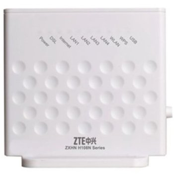 Рутер ZTE H108N, 300 Mbps, 2.4GHz(300 Mbps), Wireless N, 4x LAN 100, 1x WAN-ADSL2+, 1x USB 2.0, 2x вътрешни антени | JAR Computers ZTE H108N