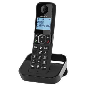 Безжичен DECT телефон Alcatel F860, монохромен осветен дисплей, адресна памет за 100 номера, 2 режима за блокиране на повиквания, черен image
