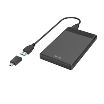 Кутия 2.5" (6.35 cm), Hama 200760, SATA 6Gb/s, SSD/HDD, USB-C, черна | JAR Computers Hama 200760