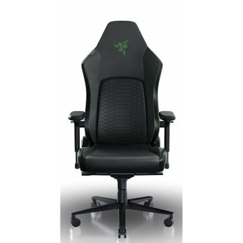 Геймърски стол Razer Iskur V2 Green (RZ38-04900100-R3G1), до 136kg, изкуствена кожа, метална рамка, регулируеми подлакътници, регулируема облегалка, лумбална опора, черно-зелен | JAR Computers Razer Iskur V2 Green RZ38-04900100-R3G1