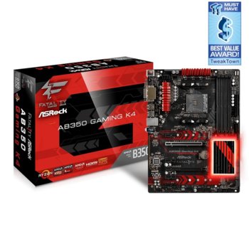 Дънна платка ASRock AB350-Gaming Fatal1ty K4, B350, AM4, DDR4, PCI-E(HDMI,DVI-D,D-Sub), 4x SATA 6Gb/s, 1x Ultra M.2, 1x M.2, 1x USB 3.1 Gen1 Type-C, ATX | JAR Computers Дънна платка ASROCK Fatal1ty AB350 K4 2 years