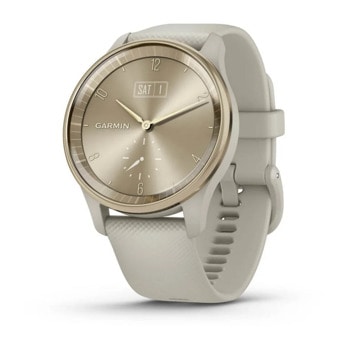 Смарт часовник Garmin Vivomove Trend Cream Gold, хибриден, Liquid crystal дисплей, 25.6 мм x 18.8 мм (1.01" x 0.74"), до 5 дни време на работа, Bluetooth, пулсомер, следене на съня, профили за бягане, кремаво-златен | JAR Computers смарт часовник garmin vivomove trend 010-02665-02