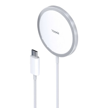 Зарядно Yookie Ki176, от Type-C към безжично зареждане, 15W, Qi, бяло | JAR Computers зарядно yookie ki176 qi 15W 40255