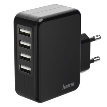 Зарядно устройство Hama 173676, от контакт към 4x USB Type A(ж), 5V, 4.8A, черно | JAR Computers Hama 173676