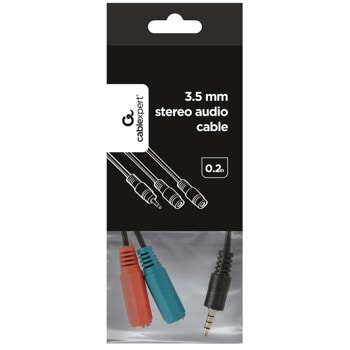 Преходник Gembird CCA-417, от 3.5mm Jack(м) към 2x 3.5mm Jack(ж) stereo + microphone, 0.2m, черен | JAR Computers Преходник Gembird 3.5mm Jack(м) към 2x 3.5mm (ж)