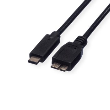 Кабел Roline 11.02.9005, от USB Type C(м) към USB Type Micro B 3.0(м), 0.5m, черен | JAR Computers ROLINE 11.02.9005