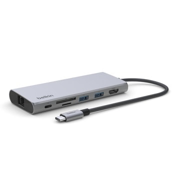 Докинг станция Belkin INC009BTSGY, от USB Type-C към 1x USB-C, 2x USB-A, 1x HDMI, 1x RJ45, 1x SD/MicroSD четец, сива | JAR Computers Докинг станция Belkin INC009BTSGY
