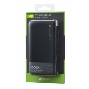 Bъншна батерия/power bank/ GP Batteries RP10AB, 10000 mAh, 5V/2.4A, 2x USB порта, черна | JAR Computers GP RP10AB 10000 mAh черна