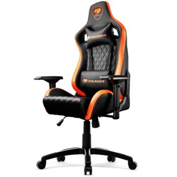 Геймърски стол Cougar Gaming Armor S Gaming Chair, висока плътност формовъчна пяна, стоманена рамка, регулируеми подлакътници, черен,оранжев image