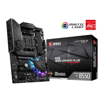 Дънна платка MSI MPG B550 GAMING PLUS, B550, AM4, DDR4, 1xPCIe 4.0, 1xPCIe 3.0 x16, 2xPCIe 3.0 x1, 6x SATA 6Gb/s слота, 2x M.2 слота, 3x USB 3.2 Gen 1, 8x USB 2.0 ports, ATX | JAR Computers MSI MPG B550 GAMING PLUS