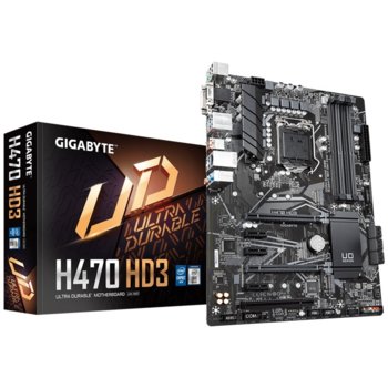 Дънна платка Gigabyte H470-HD3, H470, LGA1200, DDR4, PCI-E(HDMI/DVI/VGA)(CF), 6x SATA 6Gb/s, 2x M.2, USB 3.2 Gen 2 Type-C, ATX | JAR Computers Gigabyte H470-HD3