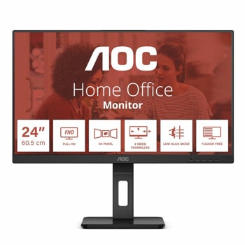 Монитор AOC 24E3QAF, 24" (60.96 cm) IPS панел, 75Hz, Full HD, 4ms, 20 000 000:1, 300 cd/m2, DisplayPort, HDMI, VGA | JAR Computers AOC 24E3QAF
