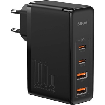 Зарядно устройство Baseus GaN 2 Pro Charger, от контакт към 2x USB A, 2x USB C, 20V/5A, черно, 100W | JAR Computers Baseus GaN 2 Pro Charger 100W CCGAN2P-L01