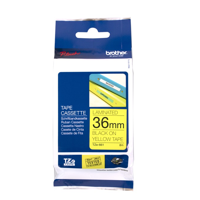 Brother TZ-661 Tape Black on Yellow, Laminated, 36