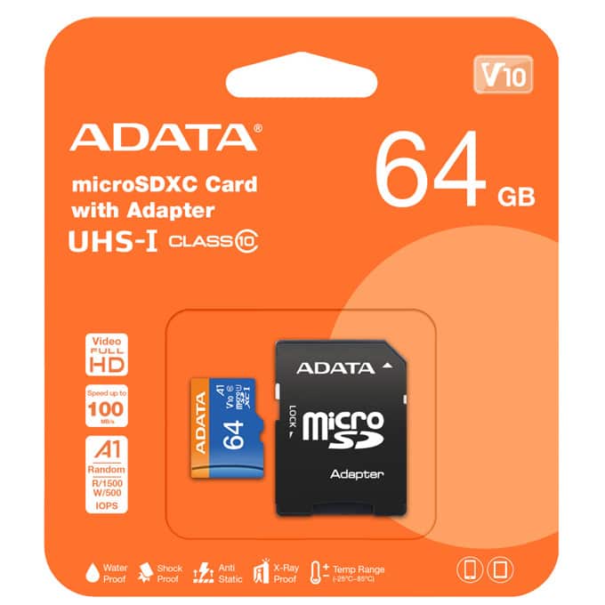 Adata 64GB MicroSDXC AUSDX64GUICL10A1-RA1