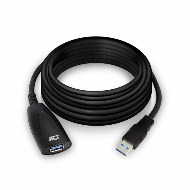 ACT AC6105 активен USB 3.2 Gen1 удължителен кабел USB-A, 5 м, 5 Gbps, с опция за външно захранване | JAR Computers ACT AC6105 активен USB 3.2 Gen1 удължителен кабел USB-A, 5 м, 5 Gbps, с опция за външно захранване