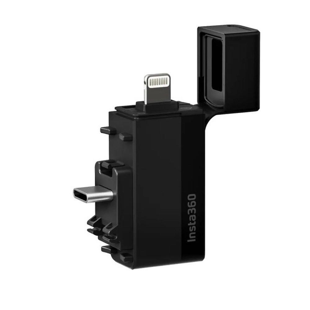 Адаптер с USB-C и Lightning портове за свъзване на Insta360 One X3 камера към мобилни устройства - Insta360 One X3 Quick Reader (черен) | JAR Computers Адаптер с USB-C и Lightning портове за свъзване на Insta360 One X3 камера към мобилни устройства - Insta360 One X3 Quick Reader (черен)