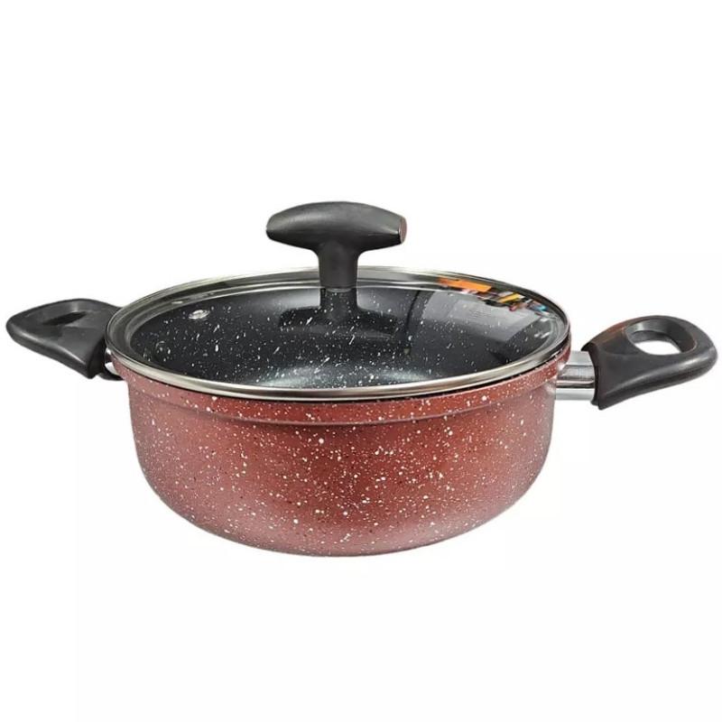 Дълбока тенджера Rosberg R51318G22D, 22 см, 4.3 л, Мраморно покритие, Индукция, Бордо меланж