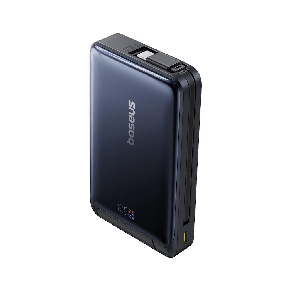 Външна батерия с вграден USB-C кабел, USB-C порт и Qi2 безжично зареждане - Baseus Nomos Qi2 Power Bank 10000 mAh 45W (черен) | JAR Computers Външна батерия с вграден USB-C кабел, USB-C порт и Qi2 безжично зареждане - Baseus Nomos Qi2 Power Bank 10000 mAh 45W (черен)