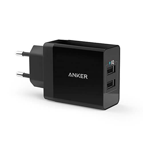 Захранване с два USB изхода, технология за бързо зареждане и microUSB кабел - Anker PowePort 2 24W USB Charger с PowerIQ и VoltageBoost (черен) | JAR Computers Захранване с два USB изхода, технология за бързо зареждане и microUSB кабел - Anker PowePort 2 24W USB Charger с PowerIQ и VoltageBoost (черен)
