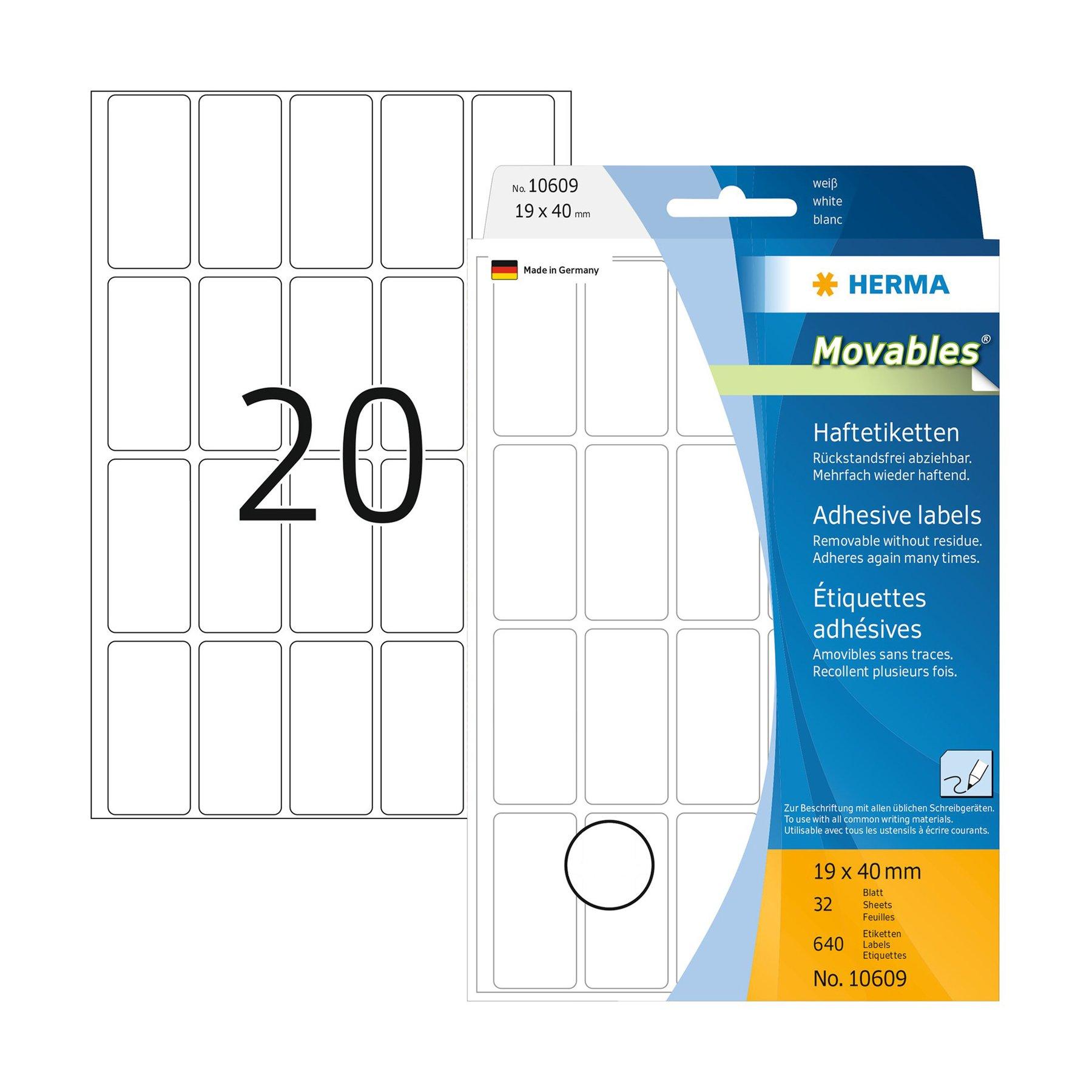 Herma Самозалепващи се етикети, за цени, 19 х 40 mm, бели, 640 броя, в кутия | JAR Computers Herma Самозалепващи се етикети, за цени, 19 х 40 mm, бели, 640 броя, в кутия