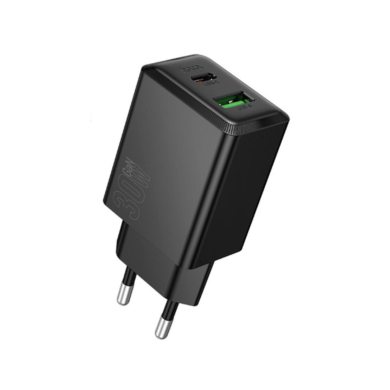 HOCO 220V 30W, GaN, USB-A + USB-C, Nuevo /черен/ - N71 | JAR Computers HOCO 220V 30W, GaN, USB-A + USB-C, Nuevo /черен/ - N71